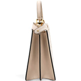  Fendi Vitello Seta Shiny Nappa Floral Embroidered Petite Peekaboo I SEE U Satchel Camelia White Ice  