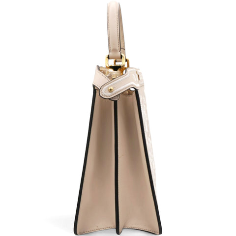  Fendi Vitello Seta Shiny Nappa Floral Embroidered Petite Peekaboo I SEE U Satchel Camelia White Ice  
