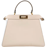  Fendi Vitello Seta Shiny Nappa Floral Embroidered Petite Peekaboo I SEE U Satchel Camelia White Ice  