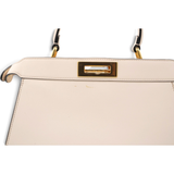  Fendi Vitello Seta Shiny Nappa Floral Embroidered Petite Peekaboo I SEE U Satchel Camelia White Ice  