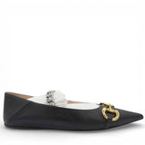 GUCCI Black Leather Deva Horesebit Chain Link Ballet Flats Size38 