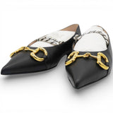 GUCCI Black Leather Deva Horesebit Chain Link Ballet Flats Size38 