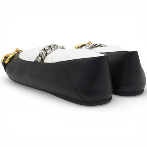 GUCCI Black Leather Deva Horesebit Chain Link Ballet Flats Size38 