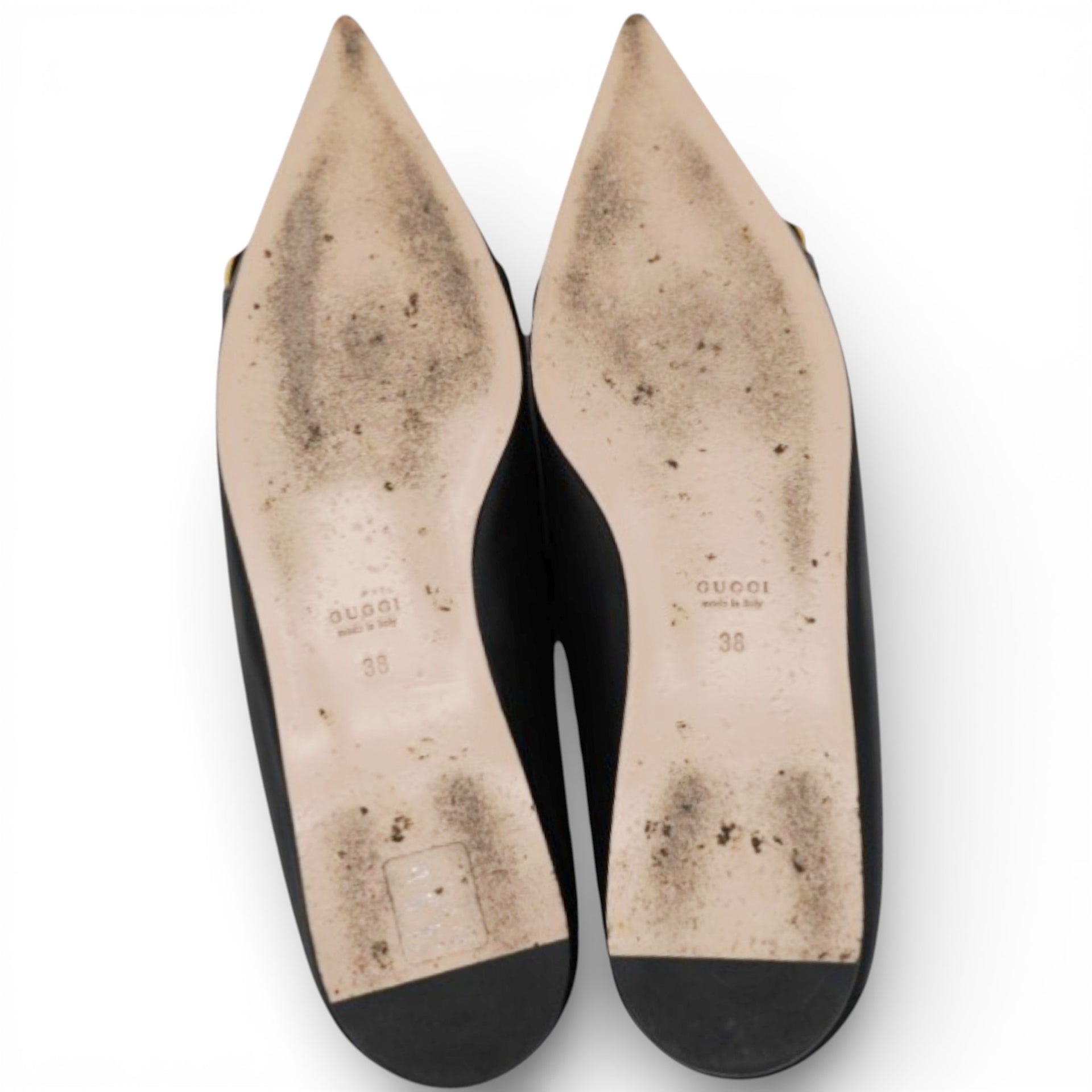 GUCCI Black Leather Deva Horesebit Chain Link Ballet Flats Size38 