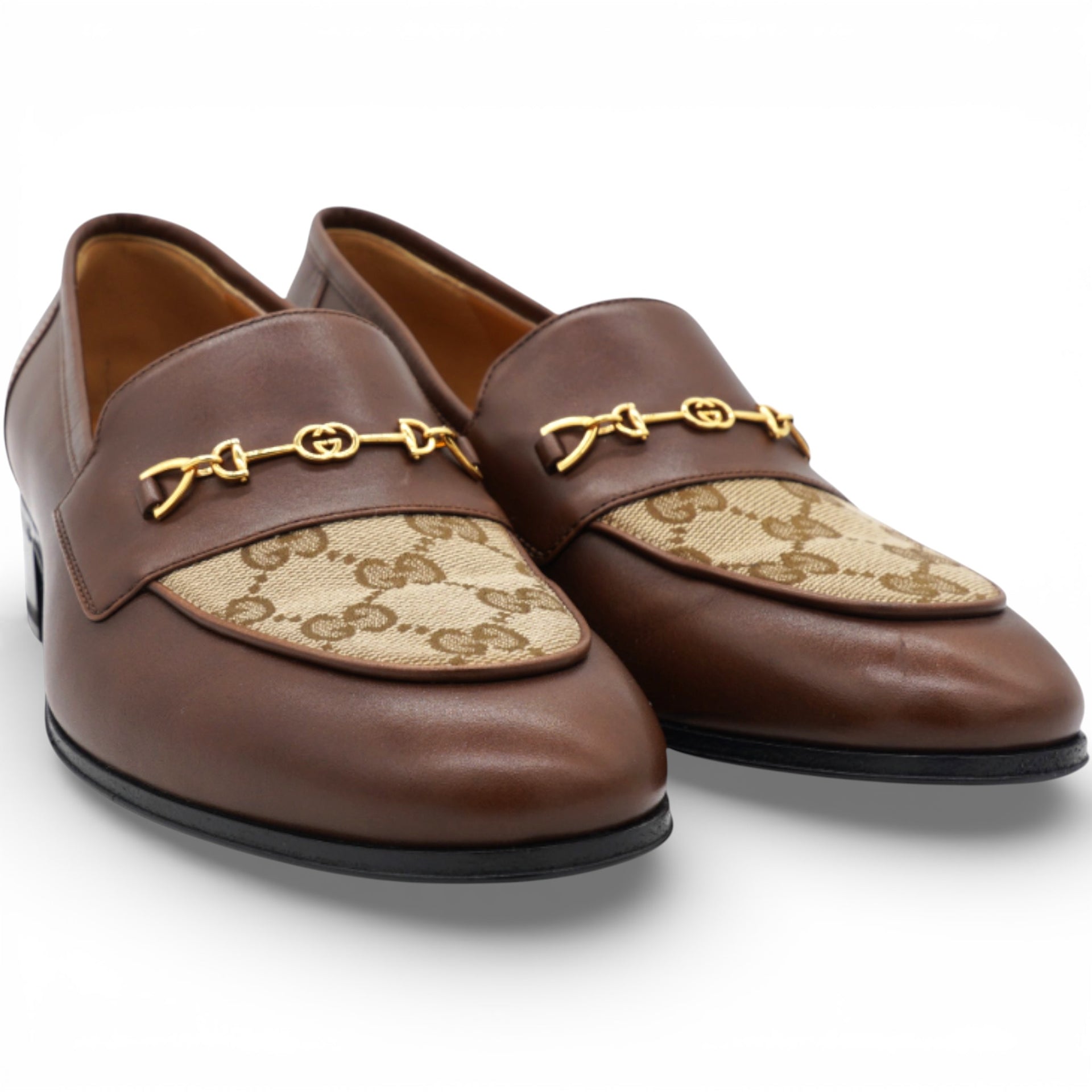 GUCCI Canvas GG Monogram Horsebit Loafers Size38.5