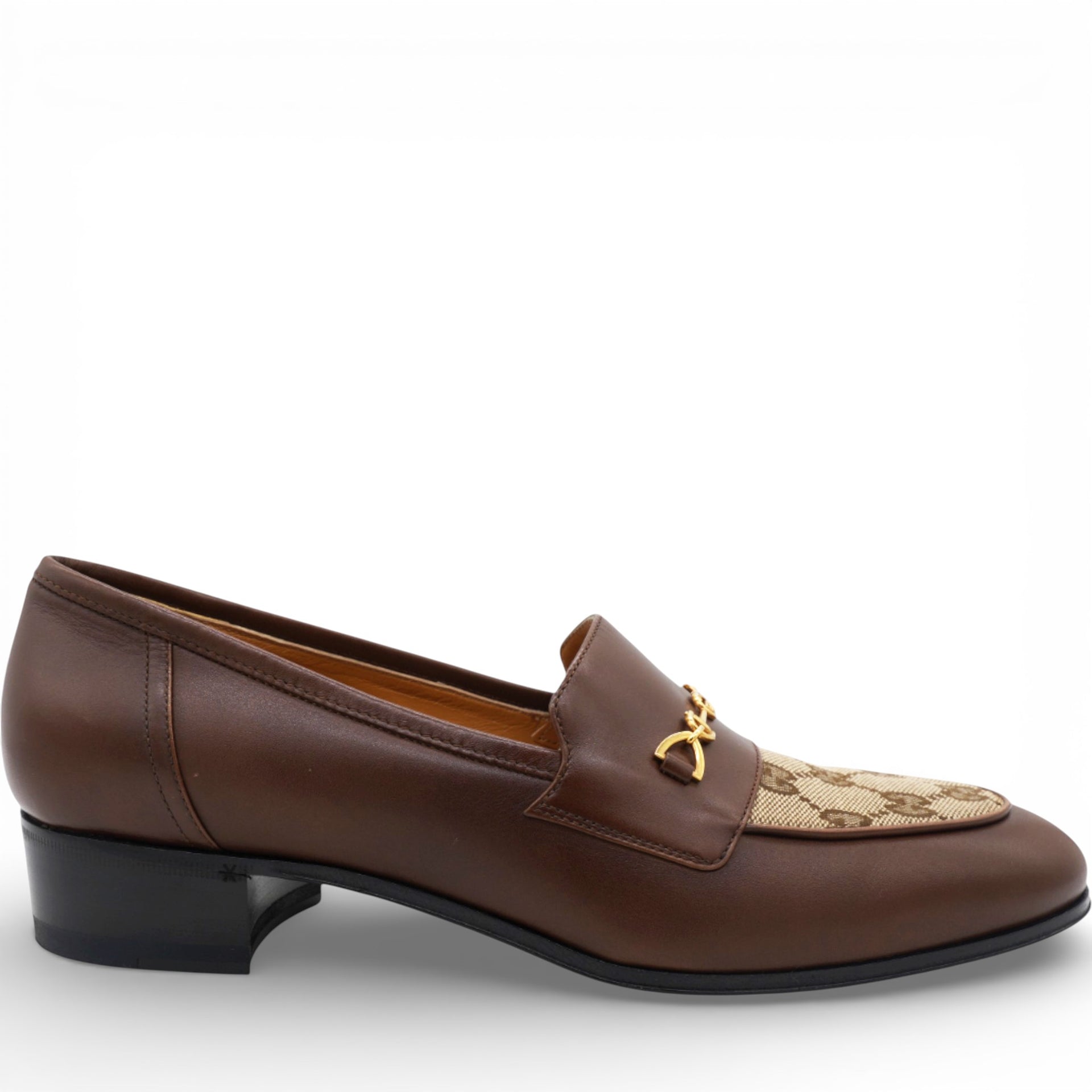 GUCCI Canvas GG Monogram Horsebit Loafers Size38.5