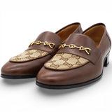 GUCCI Canvas GG Monogram Horsebit Loafers Size38.5