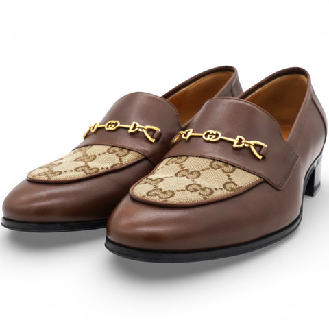 GUCCI Canvas GG Monogram Horsebit Loafers Size38.5