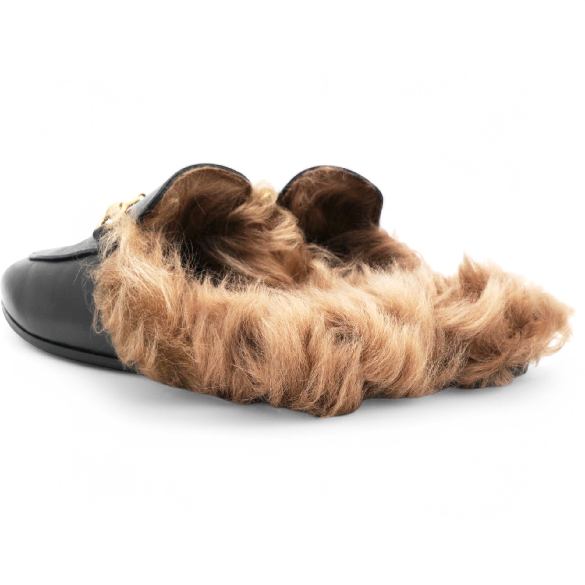 GUCCI Fur Womens Princetown Mules Black Size36 