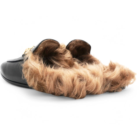 GUCCI Fur Womens Princetown Mules Black Size36 