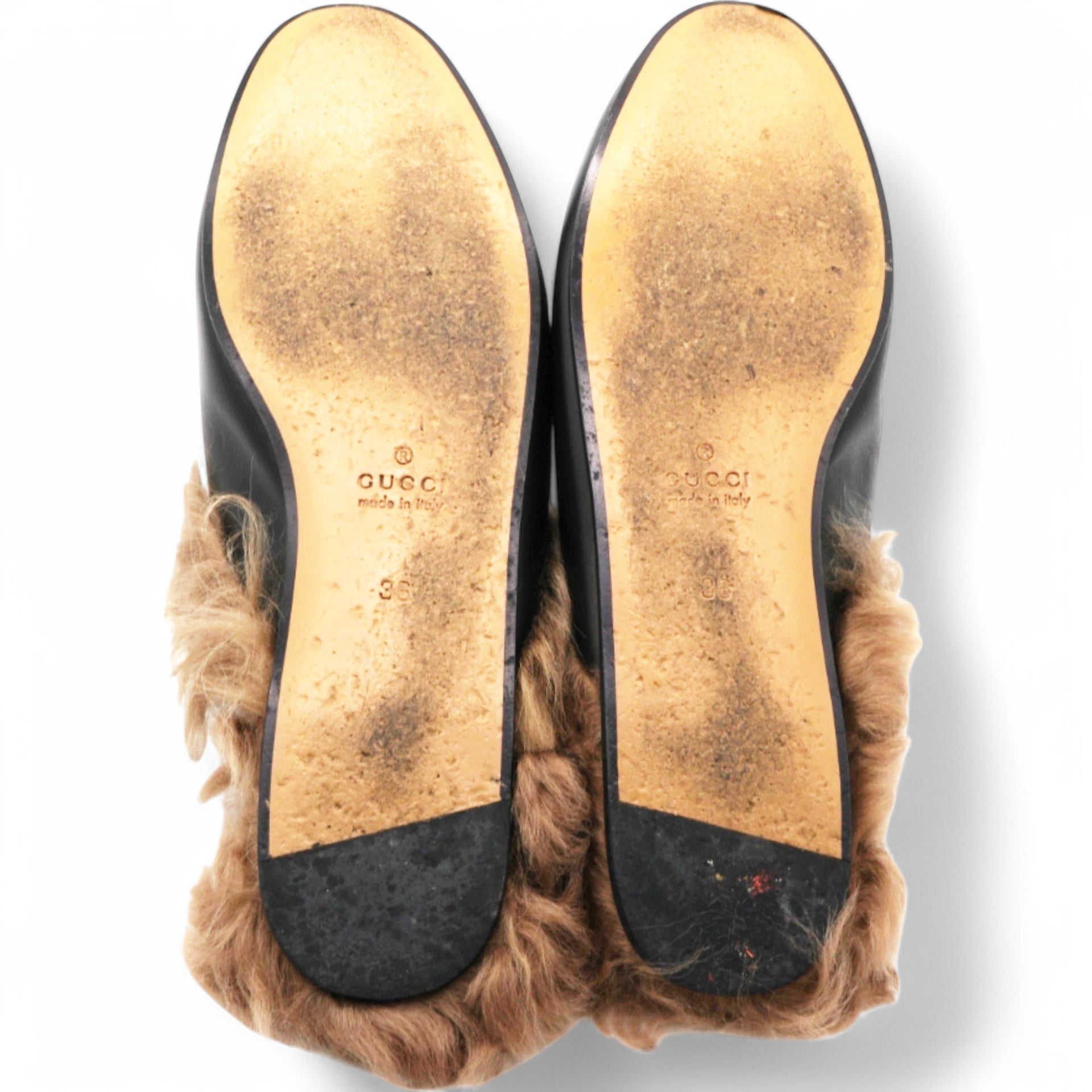 GUCCI Fur Womens Princetown Mules Black Size36 