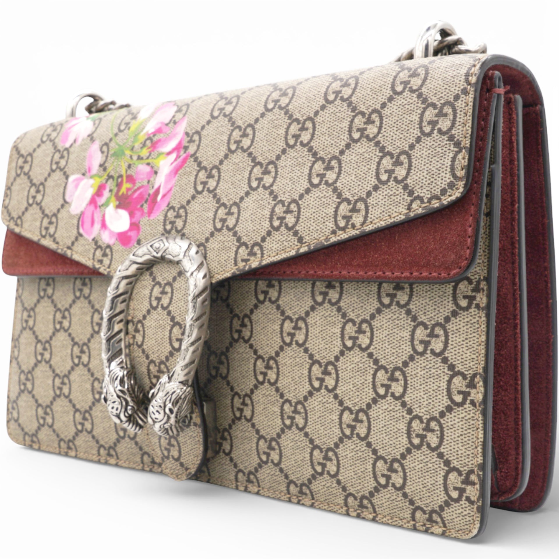 GUCCI GG Supreme Monogram Blooms Small Dionysus Shoulder Bag Beige Multicolor Dry Rose