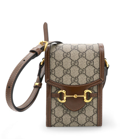 GUCCI GG Supreme Monogram Horsebit Vertical Phone Bag