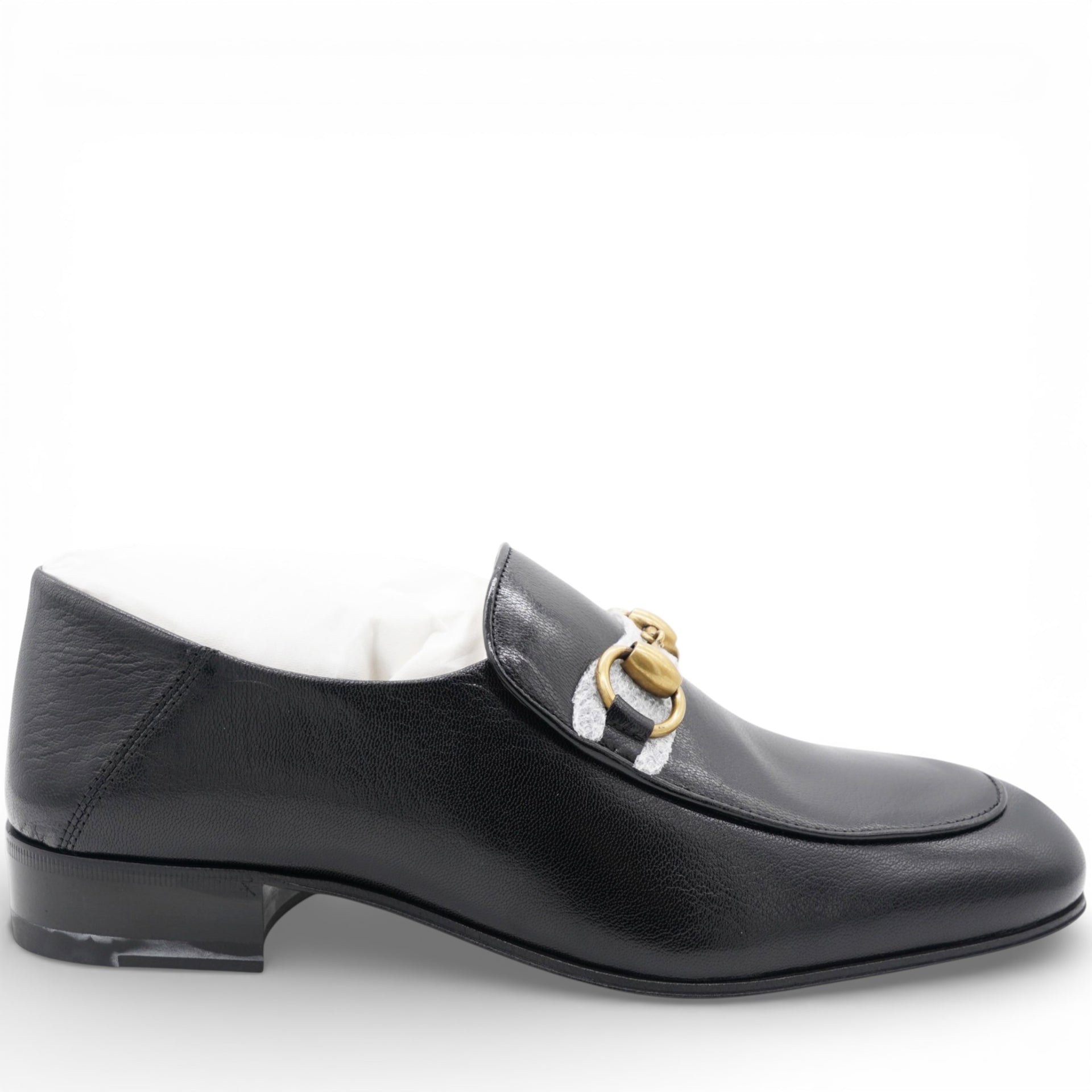 GUCCI Goatskin Womens Horsebit Mid-Heel Loafers Size37 