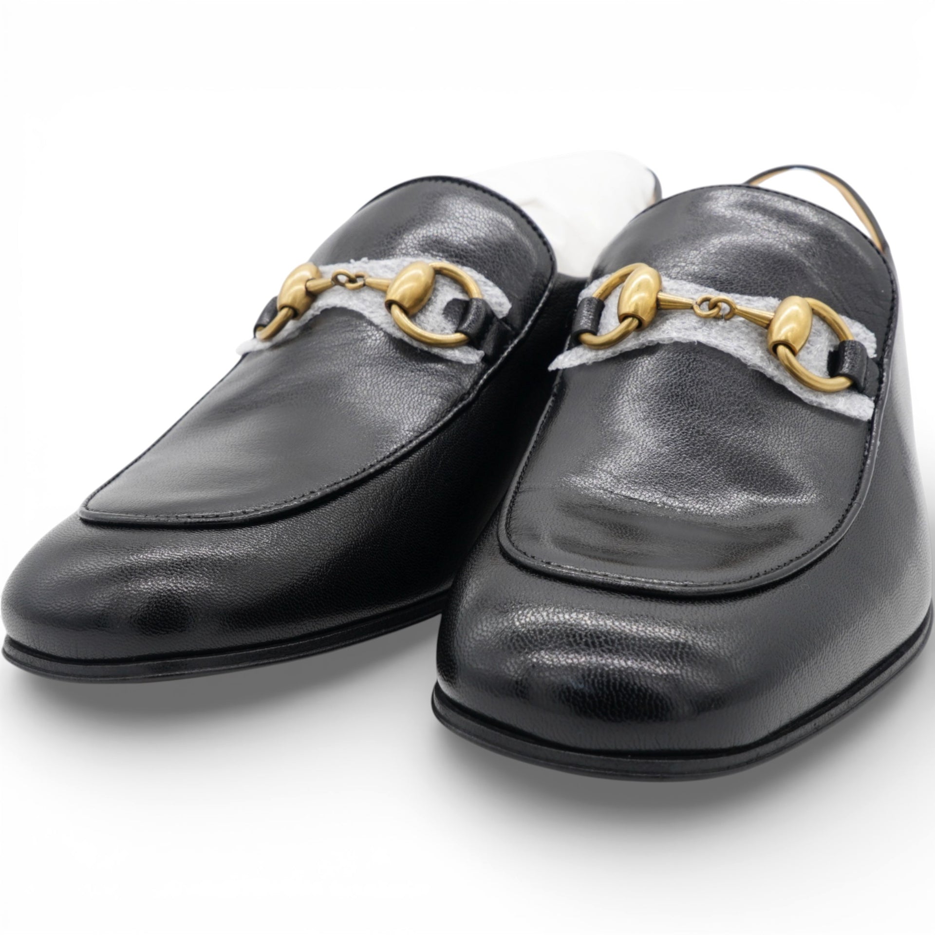 GUCCI Goatskin Womens Horsebit Mid-Heel Loafers Size37 