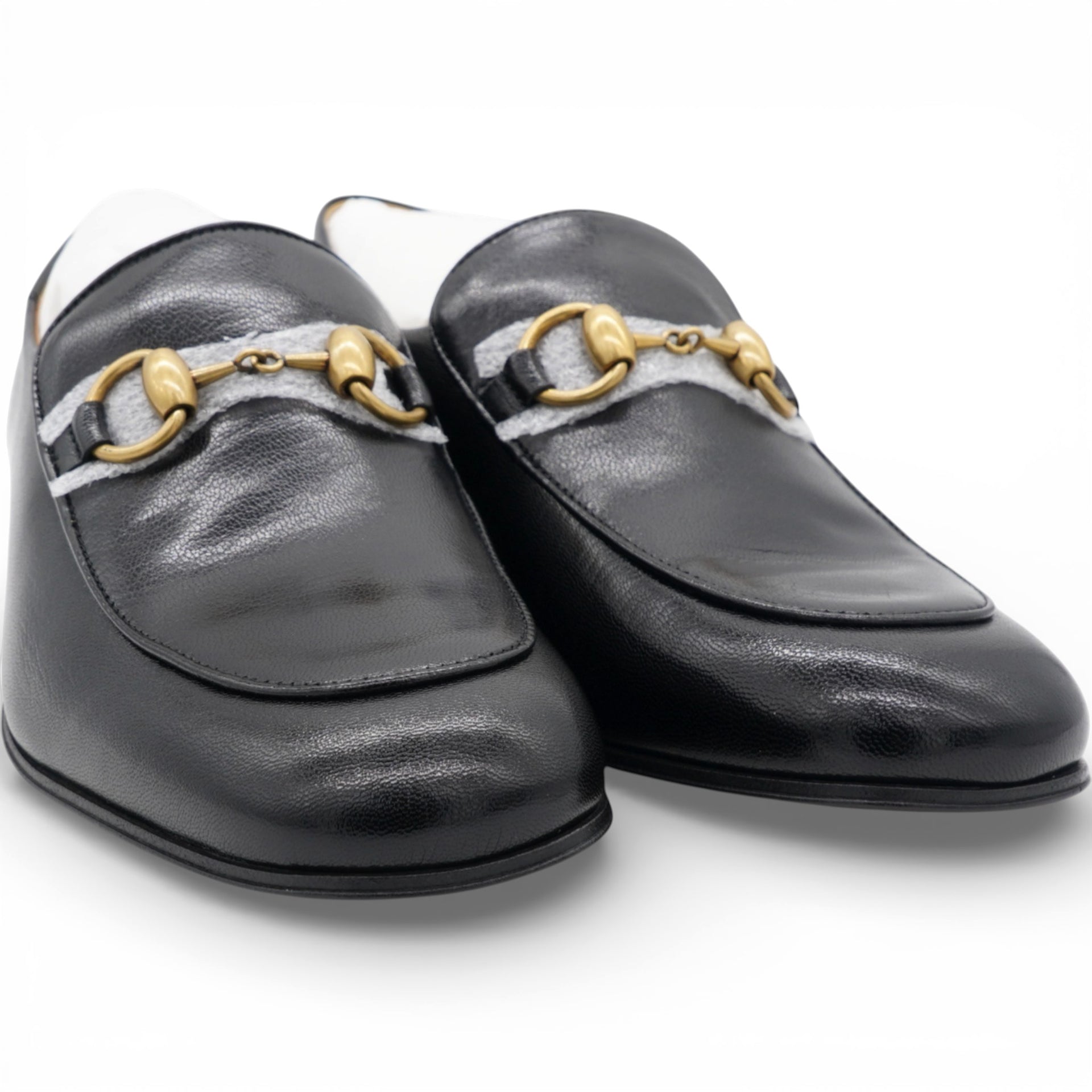 GUCCI Goatskin Womens Horsebit Mid-Heel Loafers Size37 