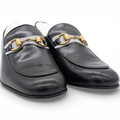 GUCCI Goatskin Womens Horsebit Mid-Heel Loafers Size37 