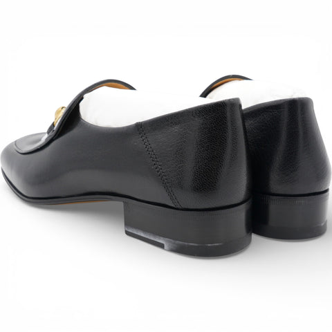 GUCCI Goatskin Womens Horsebit Mid-Heel Loafers Size37 