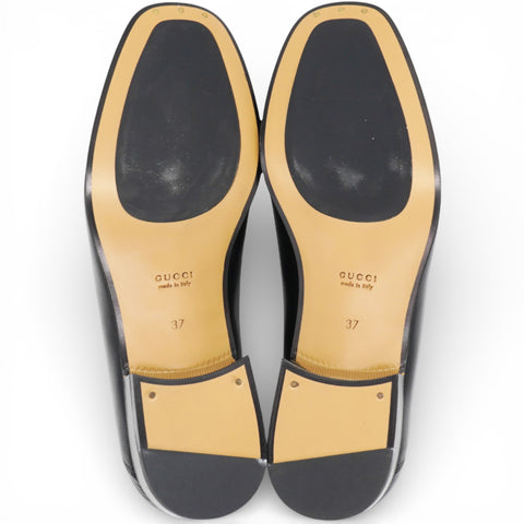 GUCCI Goatskin Womens Horsebit Mid-Heel Loafers Size37 
