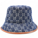 GUCCI Washed Jacquard Denim Nappa GG Monogram Oscar Bucket Hat Denim Cuir  L/59  