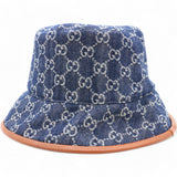 GUCCI Washed Jacquard Denim Nappa GG Monogram Oscar Bucket Hat Denim Cuir  L/59  