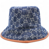 GUCCI Washed Jacquard Denim Nappa GG Monogram Oscar Bucket Hat Denim Cuir  L/59  