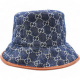 GUCCI Washed Jacquard Denim Nappa GG Monogram Oscar Bucket Hat Denim Cuir  L/59  