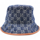 GUCCI Washed Jacquard Denim Nappa GG Monogram Oscar Bucket Hat Denim Cuir  L/59  