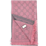 GUCCI
Wool Jacquard GG Monogram Sten Fringe Scarf Graphite Pink
 