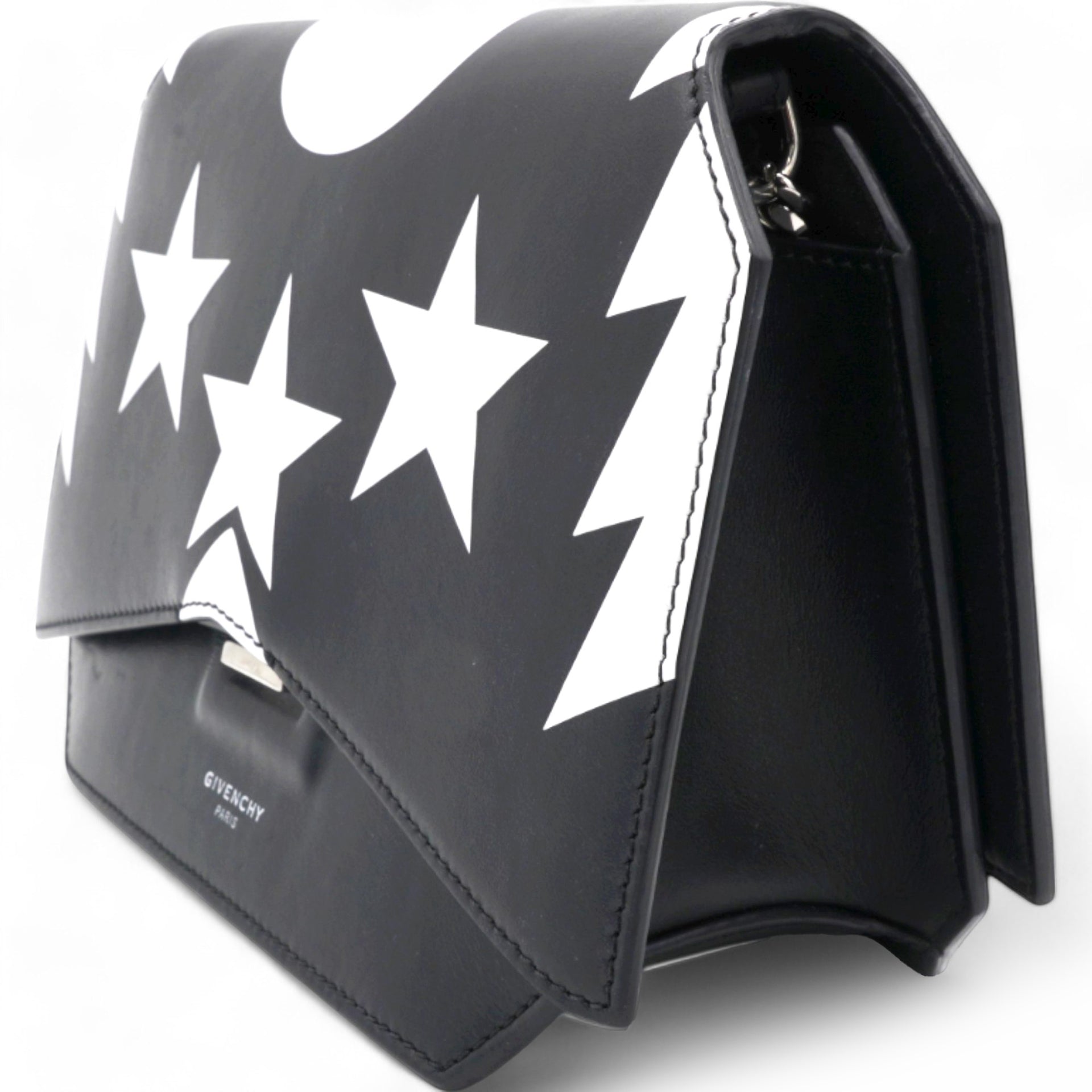 Givenchy Stars Wings Print Bow Cut Black/White Crossbody Bag in Leather 