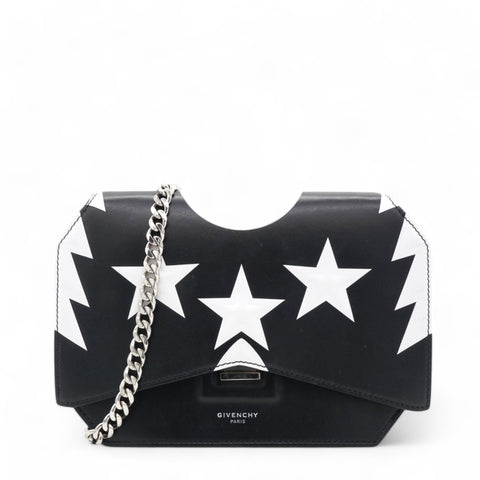 Givenchy Stars Wings Print Bow Cut Black/White Crossbody Bag in Leather 