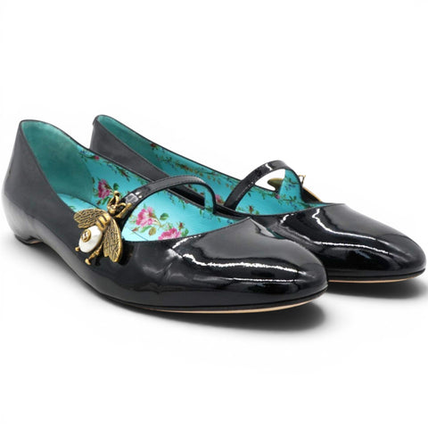 Gucci Black Patent Lois Bee Mary Jane Pumps Size37.5 