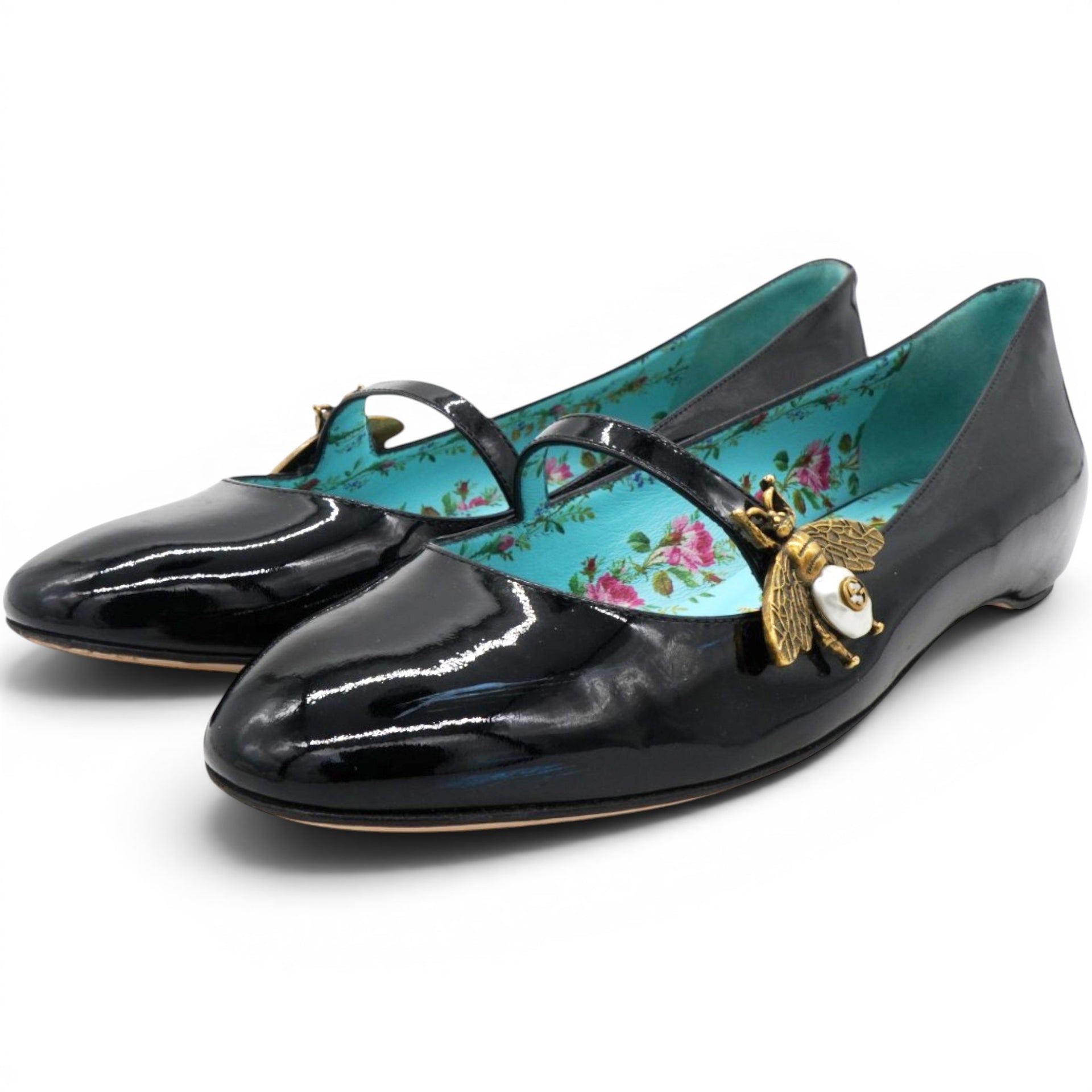 Gucci Black Patent Lois Bee Mary Jane Pumps Size37.5 