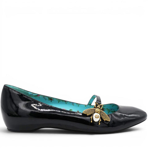 Gucci Black Patent Lois Bee Mary Jane Pumps Size37.5 