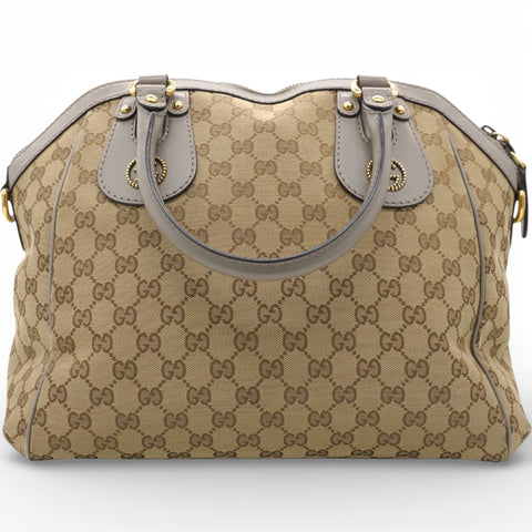 Gucci Brown/Beige GG Canvas and Leather Scarlett Interlocking G Satchel Tote 