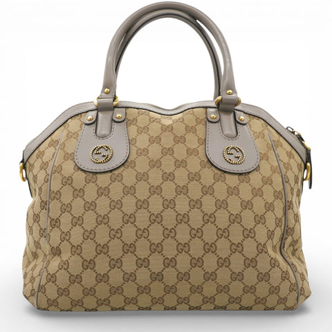 Gucci Brown/Beige GG Canvas and Leather Scarlett Interlocking G Satchel Tote 