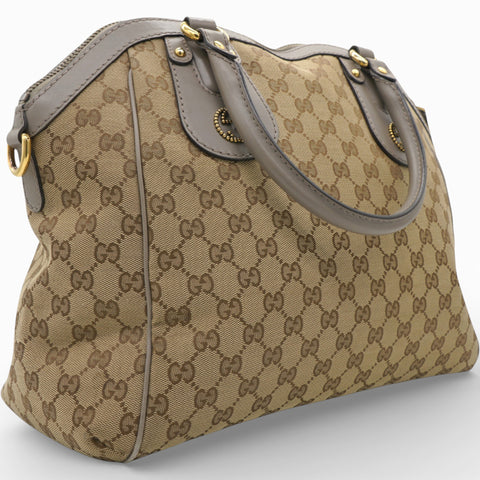 Gucci Brown/Beige GG Canvas and Leather Scarlett Interlocking G Satchel Tote 
