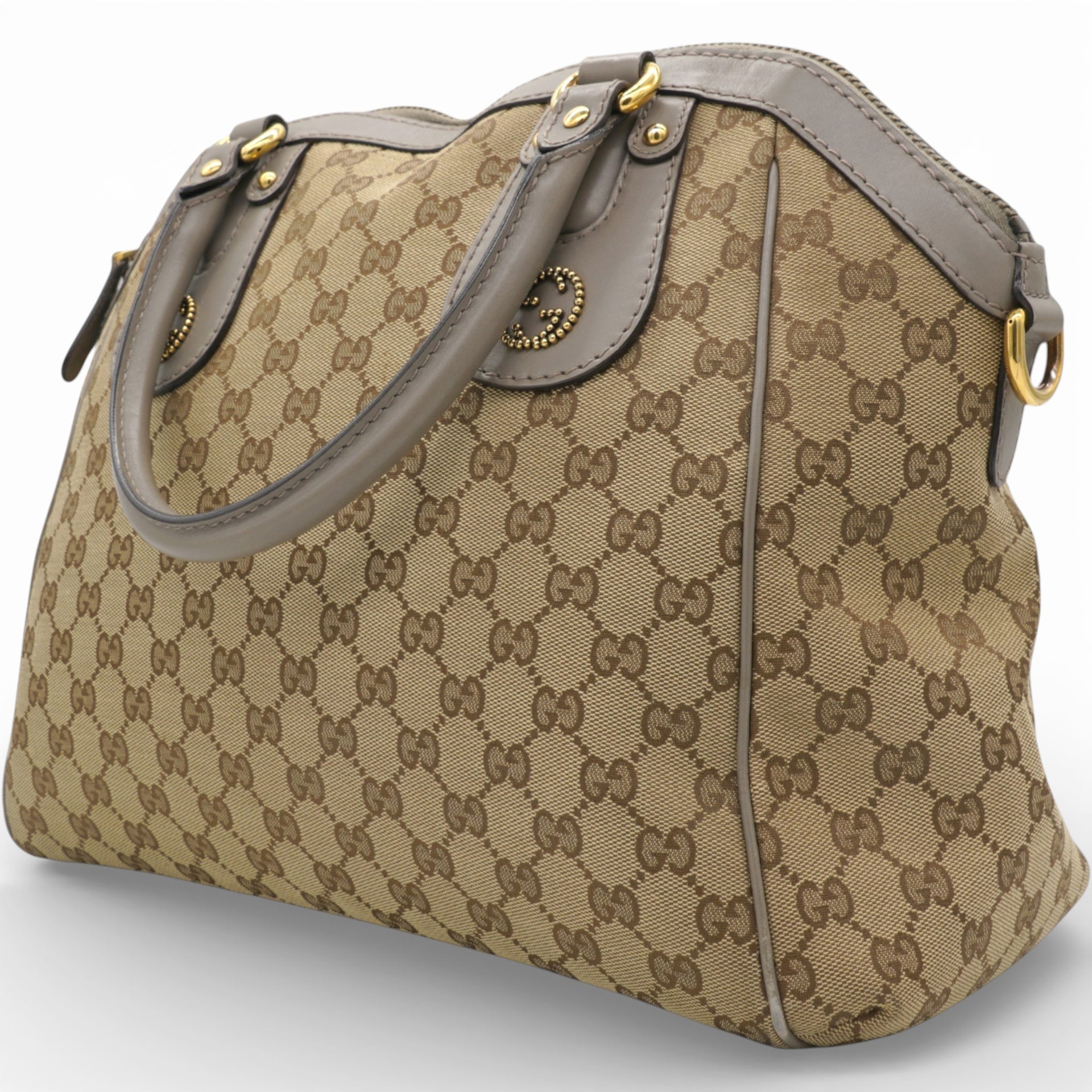 Gucci Brown/Beige GG Canvas and Leather Scarlett Interlocking G Satchel Tote 