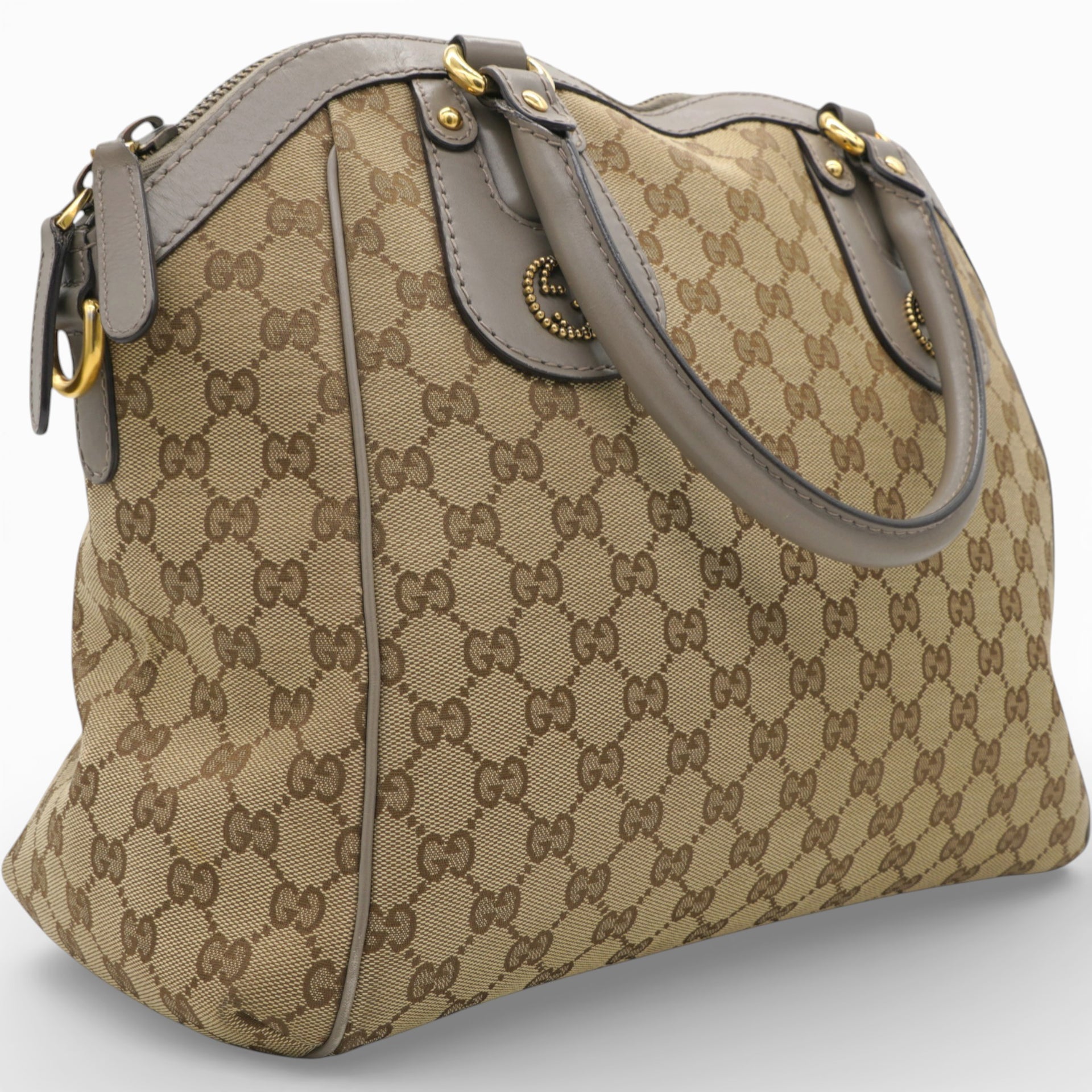 Gucci Brown/Beige GG Canvas and Leather Scarlett Interlocking G Satchel Tote 