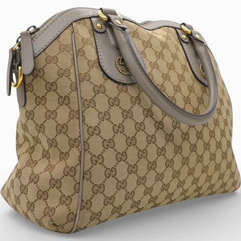 Gucci Brown/Beige GG Canvas and Leather Scarlett Interlocking G Satchel Tote 
