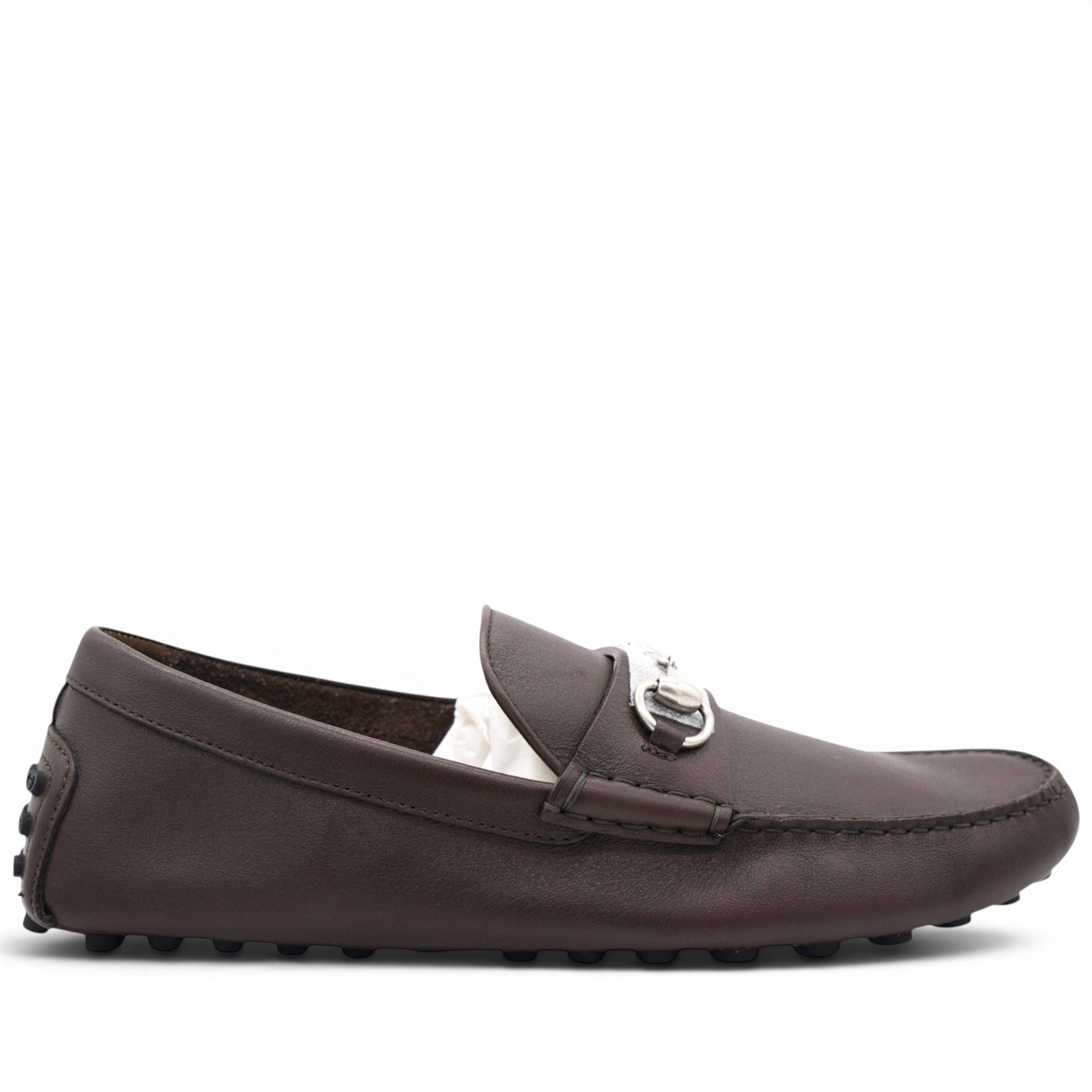 Gucci Calfskin Mens Horsebit Driver Loafers Brown Size10 