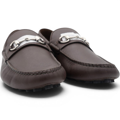 Gucci Calfskin Mens Horsebit Driver Loafers Brown Size10 