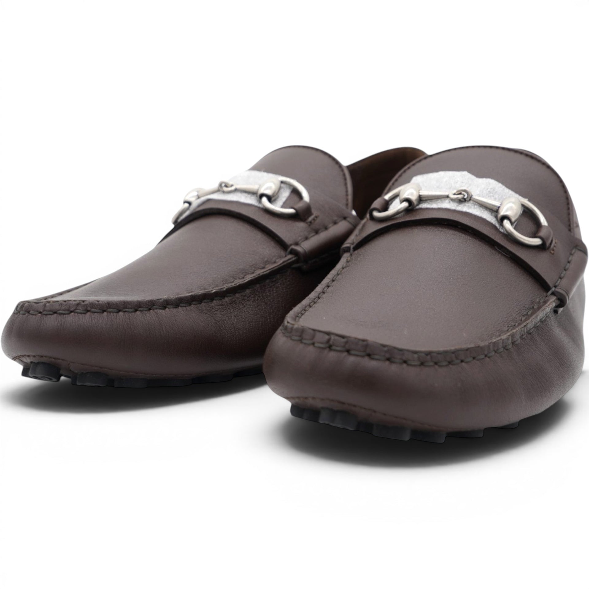 Gucci Calfskin Mens Horsebit Driver Loafers Brown Size10 