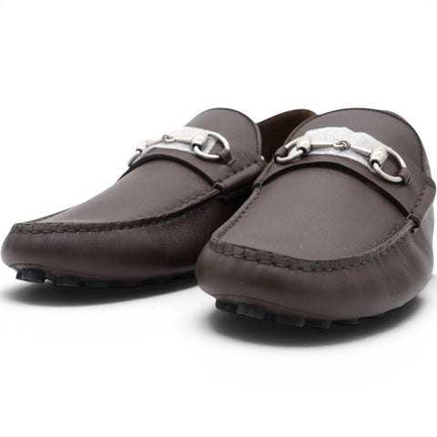 Gucci Calfskin Mens Horsebit Driver Loafers Brown Size10 