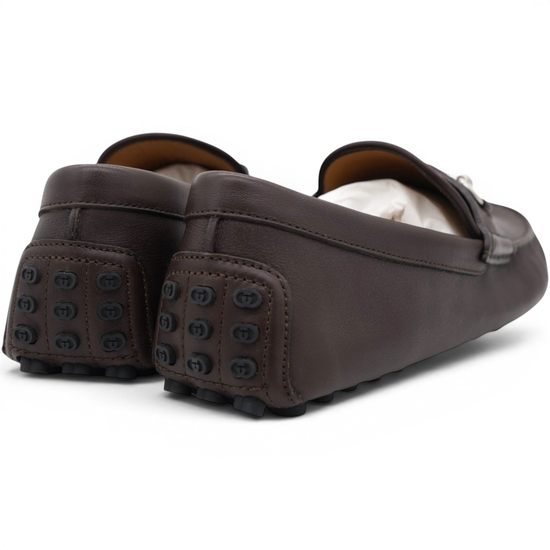 Gucci Calfskin Mens Horsebit Driver Loafers Brown Size10 