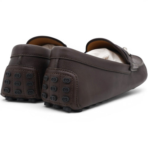 Gucci Calfskin Mens Horsebit Driver Loafers Brown Size10 