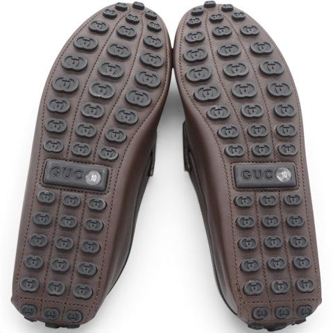 Gucci Calfskin Mens Horsebit Driver Loafers Brown Size10 