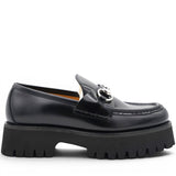 Gucci Cordovan Lux Womens Horsebit 45mm Platform Loafers Black Size35 