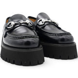Gucci Cordovan Lux Womens Horsebit 45mm Platform Loafers Black Size35 