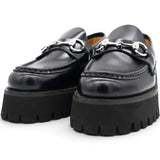 Gucci Cordovan Lux Womens Horsebit 45mm Platform Loafers Black Size35 